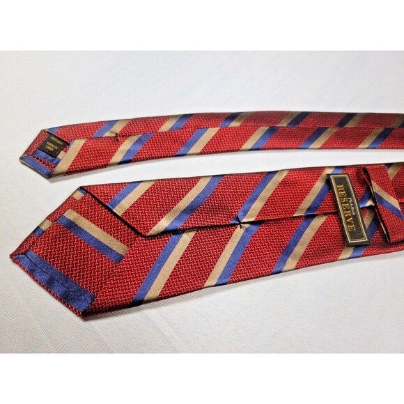 Jos. A. Bank Reserve 100% Silk Tie - Red Blue Gold Diagonal Stripe Pattern - Picture 3 of 5
